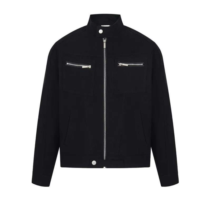 

Мужской мотоциклетный костюм в европейском и американском стиле, куртка-пилот со стоячим воротником, дизайн кармана, короткая рабочая одежда, куртка