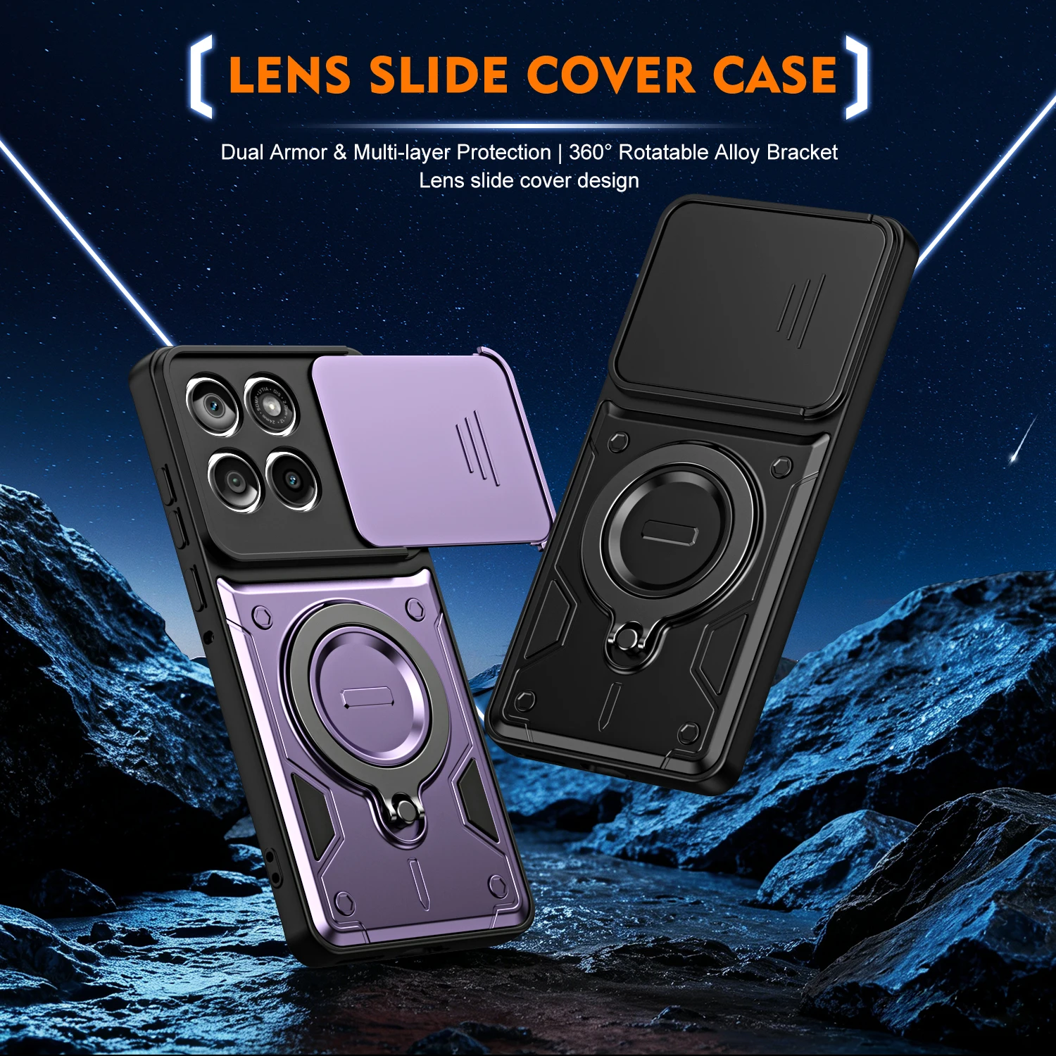 Stoßfeste magnetische Ringständerhülle für Motorola Edge 70 60 50 Fusion Pro G86 G56 G06 G85 G15 G05 mit drehbarer Schiebe-Kameralinsenabdeckung. – Detail 1