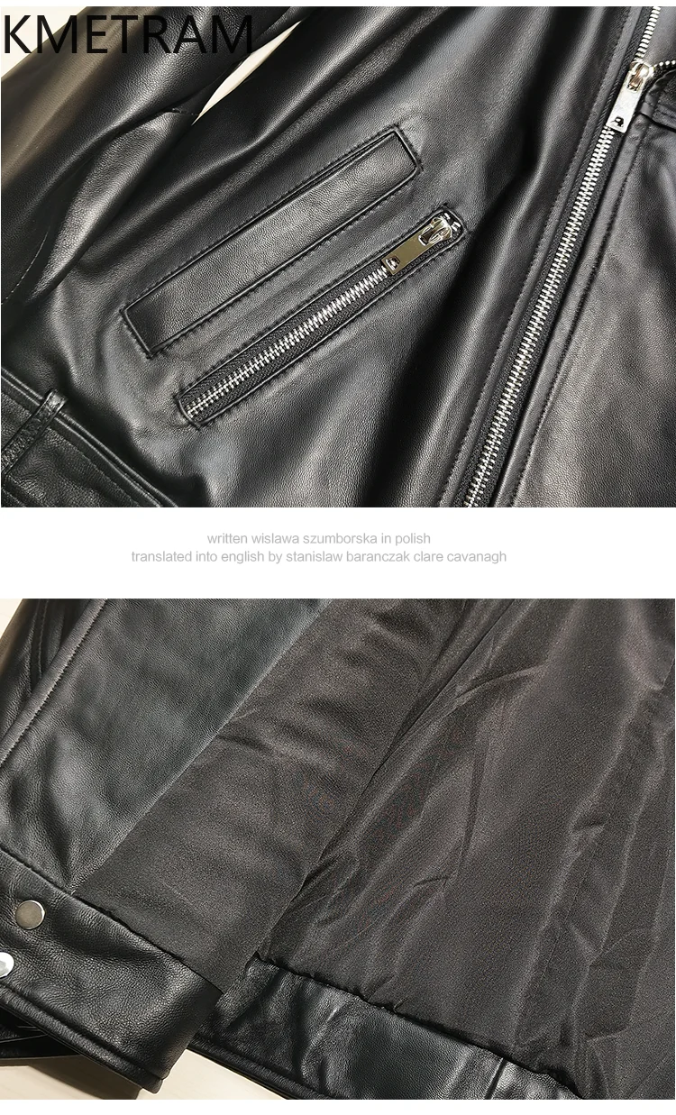 Damska kurtka motocyklowa ze skóry owczej licowej, czarna, skórzana, nowa kolekcja odzieży wierzchniej na jesień 2025, дубленка
