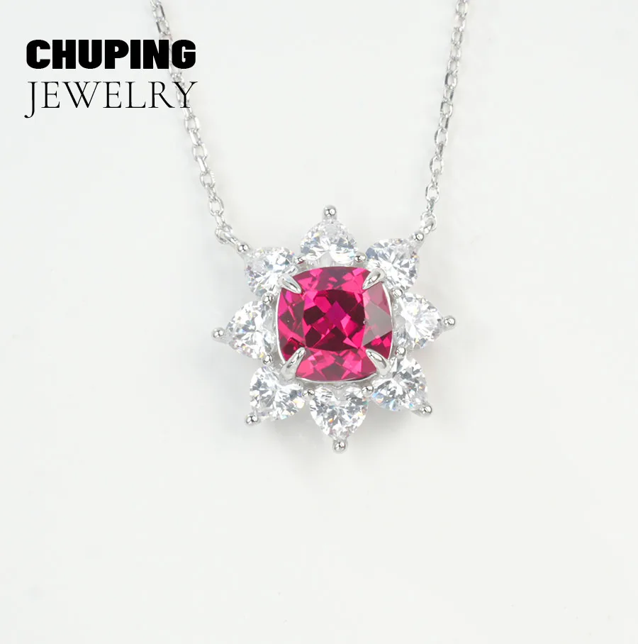 

ChuPing Fashion Jewelry Lab Grown Ruby & Sapphire Cushion Cut 8*8mm S925 Necklace Elegant & Show the Temperament For Dressup