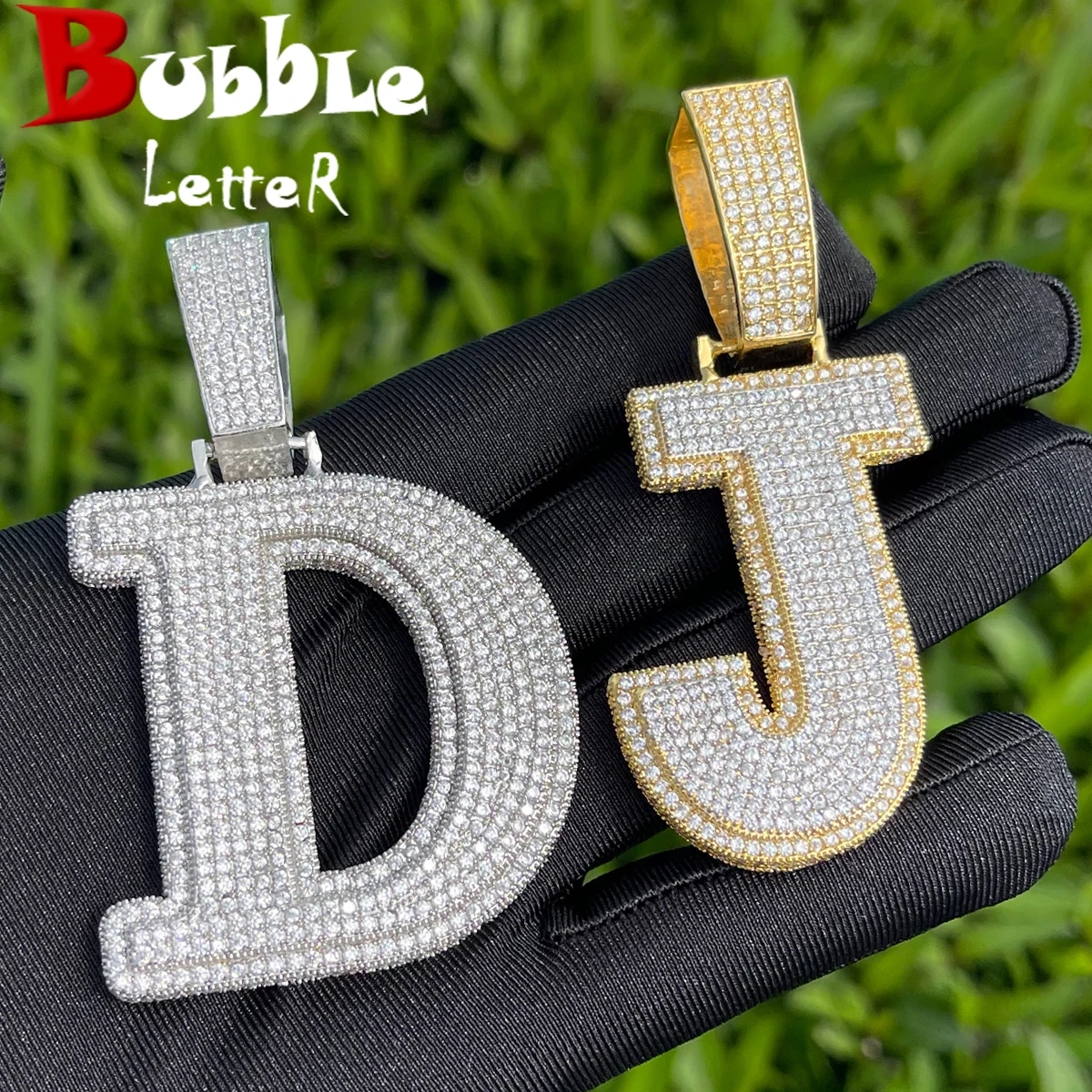 Bubble Letter Double Layer Initials Necklace Pendant Iced Out CZ Zircon Hip Hop Charms Men Chain Customized Jewelry Single A-Z