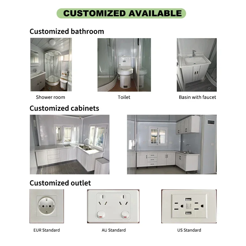 Casa contenedor Modular expandible prefabricada de villa prefabricada a prueba de huracanes de 20 pies y 40 pies con inodoro y cocina