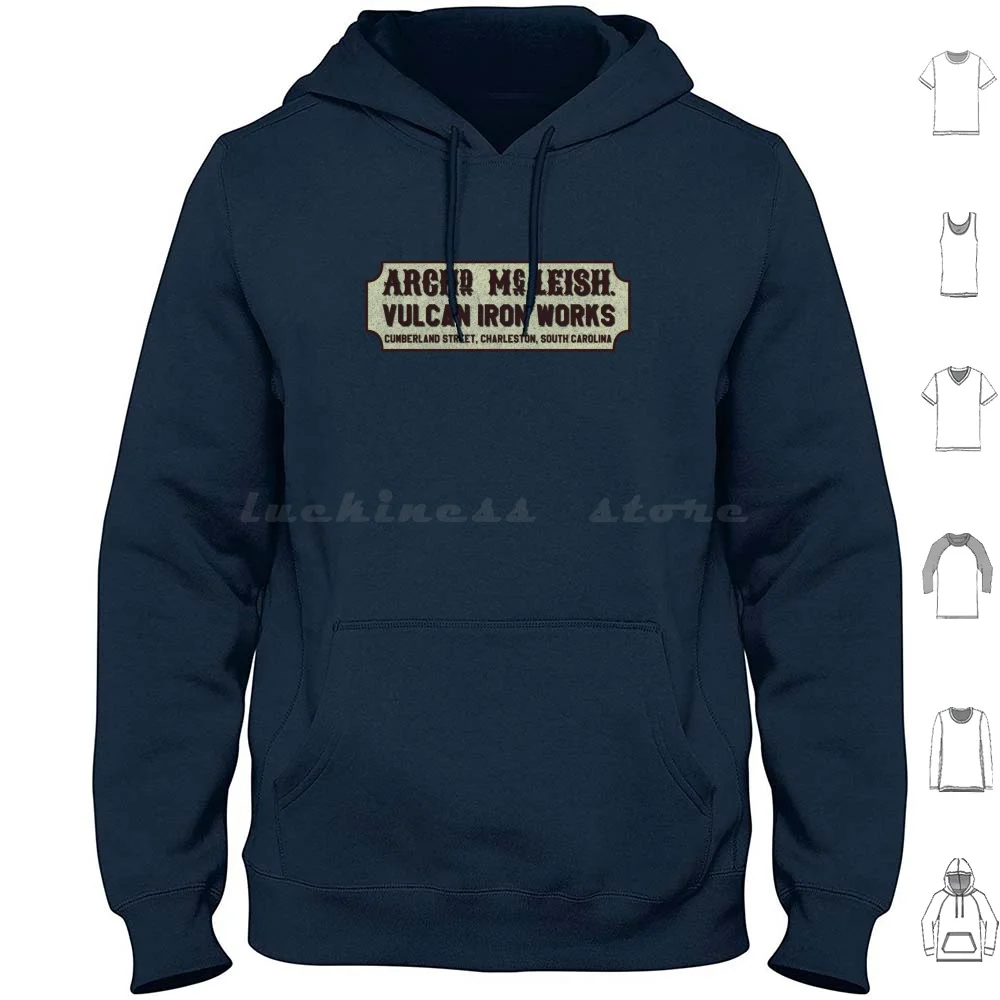 Archibald Mcleish's Vulcan Iron Works Hoodies Manga Longa História Vintage Carolina do Sul Ferro Motocicleta Bicicleta Velho