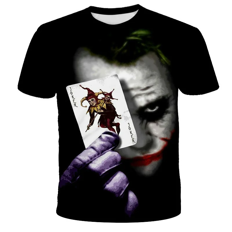 

2025 Summer Trendy Men's Loose Fit T-Shirt 3D Digital Printed Joker & Poker Cards Design, Breathable Sporty Tee