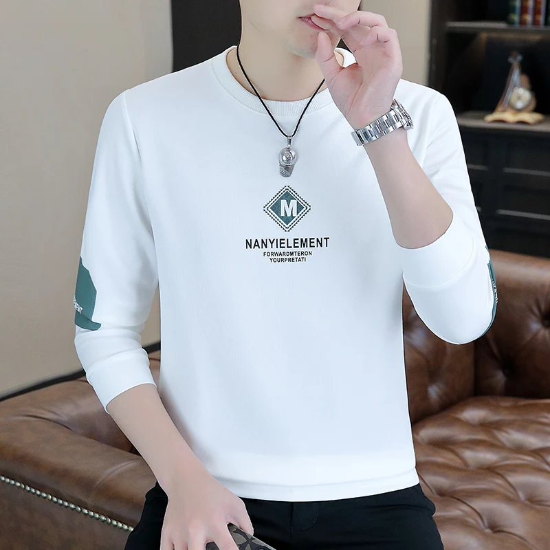 

Spring Autumn Men's Long Sleeve Solid color Round NeckHoodie Pullover Sports Casual Hoodies T-shirt Preppy Style Tops