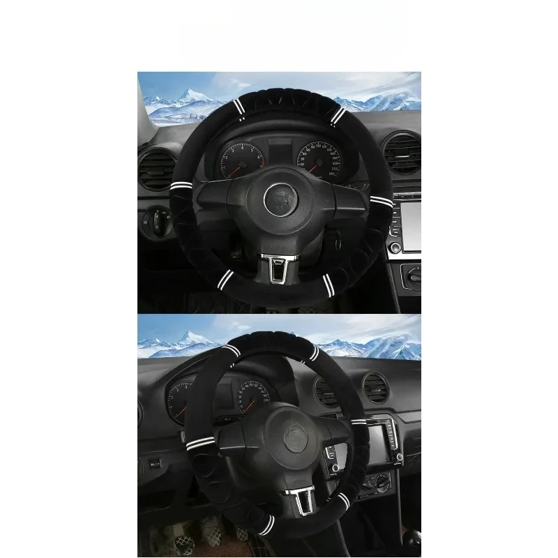 

Зимний короткий плюшевый чехол на руль, универсальный чехол на руль автомобиля, нескользящий теплый плюшевый чехол на руль