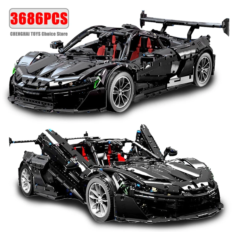 MOC-16915 3686PCS Technical 1:8 Black Super Sport Car Model Building Blocks Assemble Vehicle Bricks Set Toys Gifts For Adult Boy