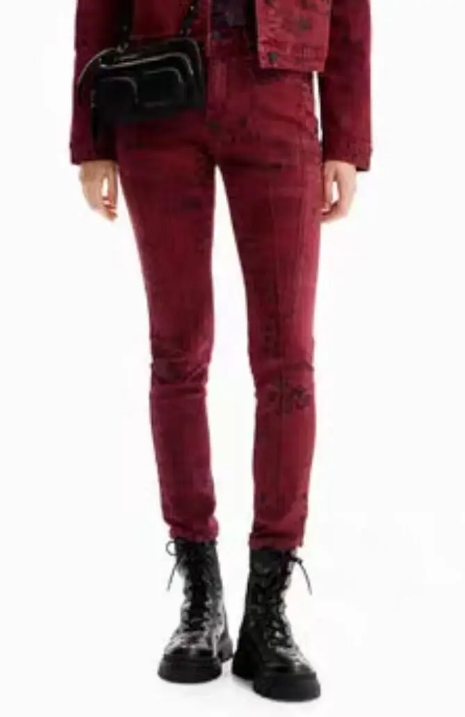 Foreign trade original single Spanish new fashion trend dark red women's jeans