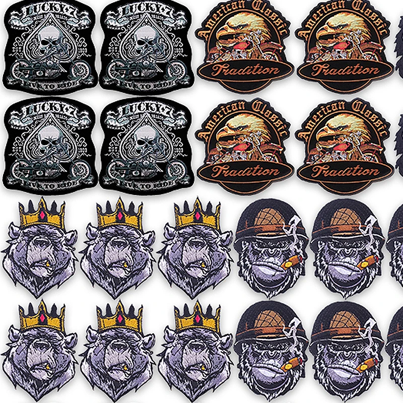 10PCS/Lot Muscle Gorilla Punk Animal Embroidery Patch Iron On Embroidered Patches For Jacket Hat Cool Design Badge For Clothes