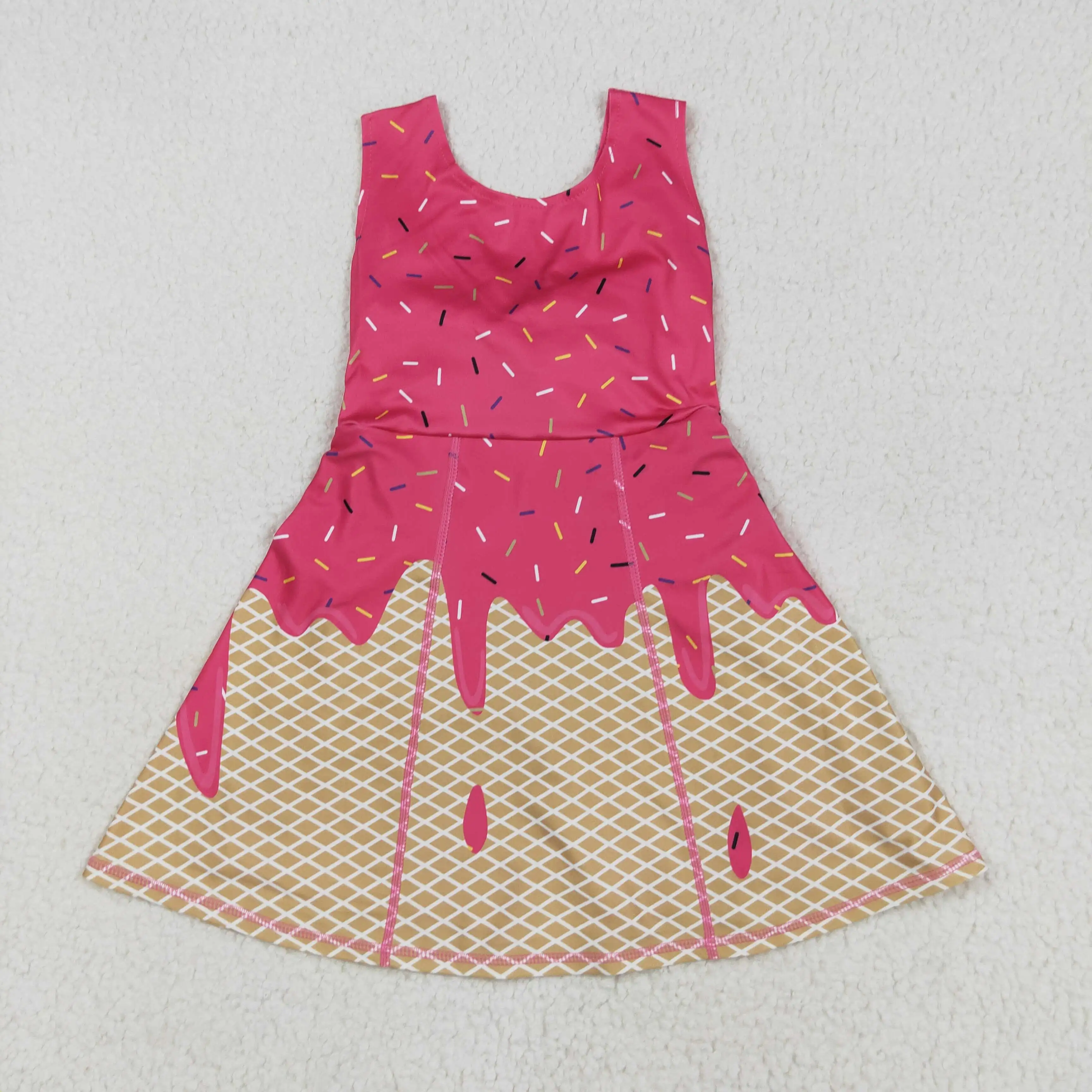 

Baby Girls Pink Ice-cream Drip Yoga Skort Knee Length Dresses Hot pink khaki sprinkle ice cream girls team athletic dress