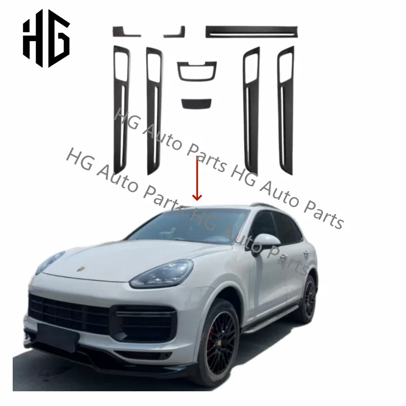 

9Pieces/set Glossy Carbon Fiber Interior Door Panel Cover Decoration Trims For Porsche Cayenne 9Y0 9YA Interior Parts