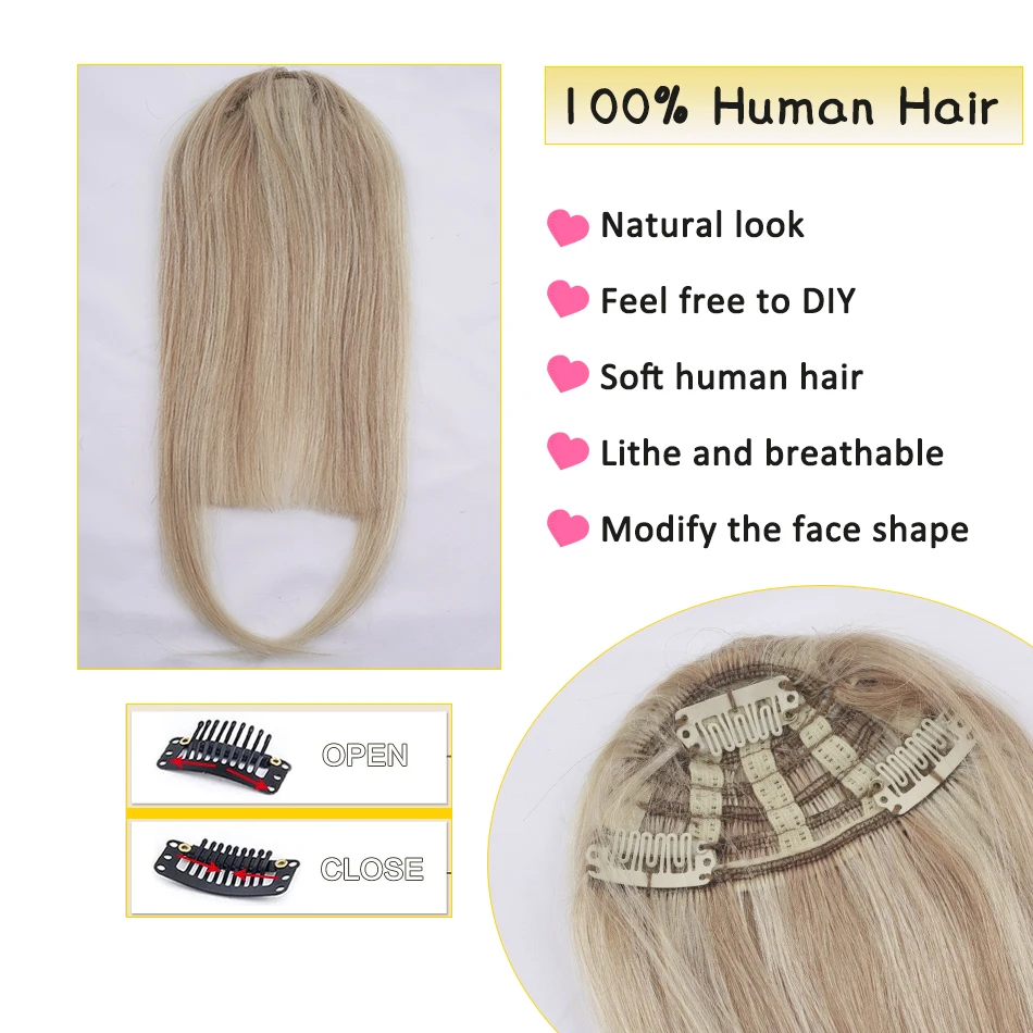 Straight Front Hair Neat Bangs Clip In Human Hair Extensions Bangs Extension Hairpiece Natural Fake Bang Hair Piece