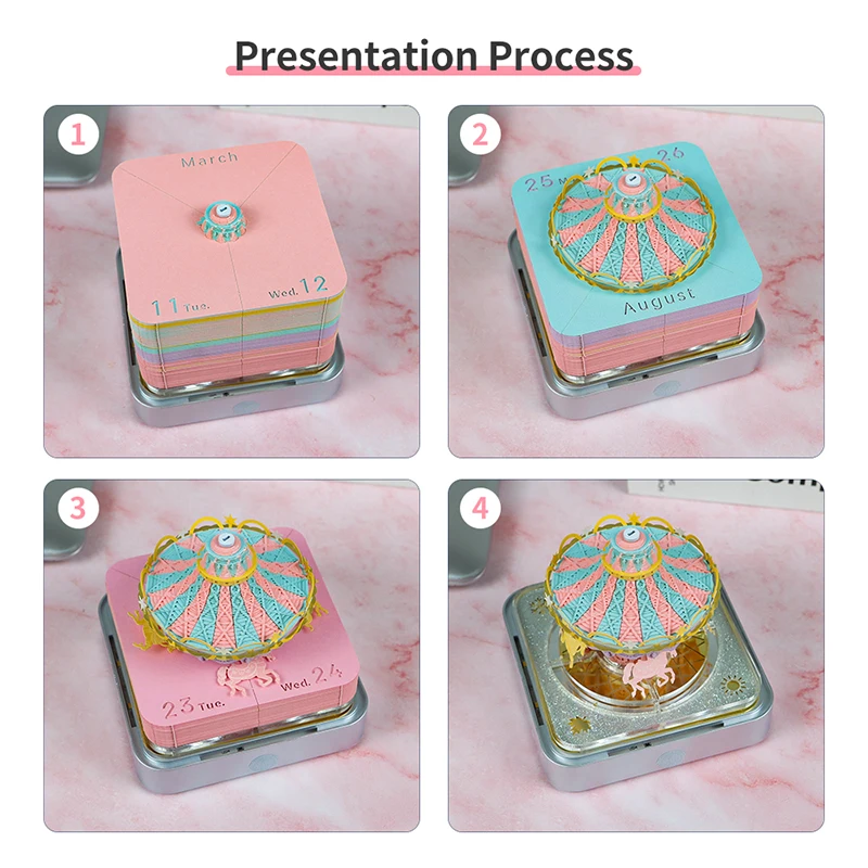 Carousel Desk Calendar With LED Lights 2025 Calendar Memo Pad Creative Desk Calendar DIY Notes Notepad 3D Art Calendar Paper