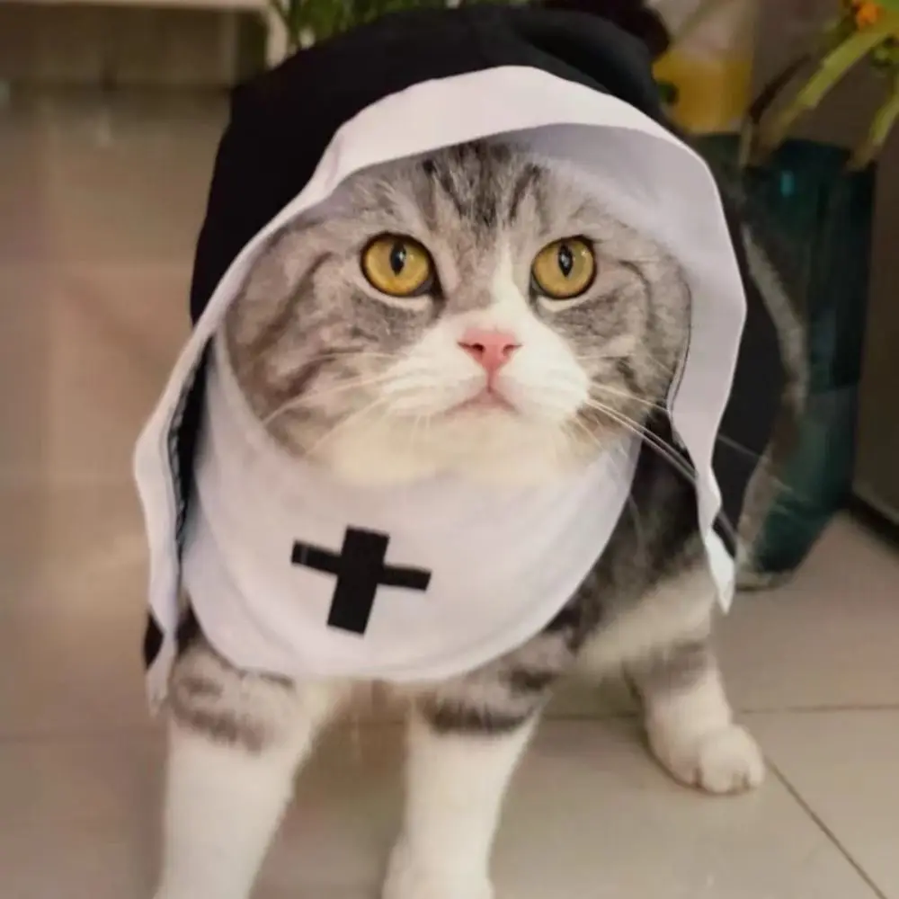 Cat Puppy Pet Nun Cloak Soft Role Play Pet Cat Halloween Costumes Breathable Black/white Cat Cosplay Costume Sets Cosplay Dress