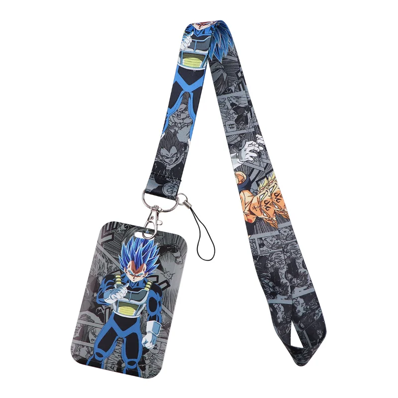 학생용 애니메이션 드래곤볼 랜야드 키 체인, ID 카드 커버, 여권 배지 거치대 키 링, 블랙 넥 스트랩 액세서리 선물