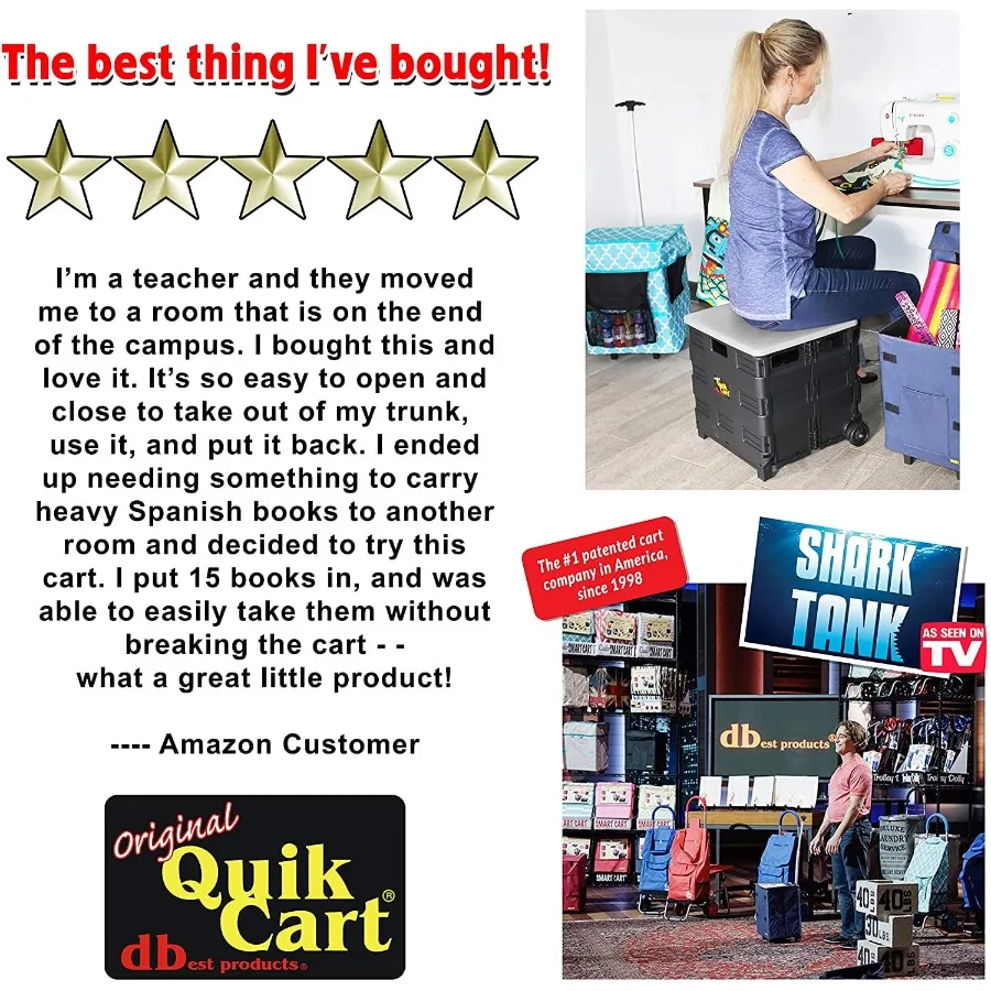 Quik Cart Collapsible Rolling Crate on Wheels for Teachers Tote Basket 80 lbs Capacity Made from Heavy Duty Plastic and Used as