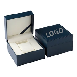 Blue PU Leather Watch Box Inner White 1Pcs Free Custom Logo Anti Pressure Shock Resistant Watch Packaging Storage Box Wholesale