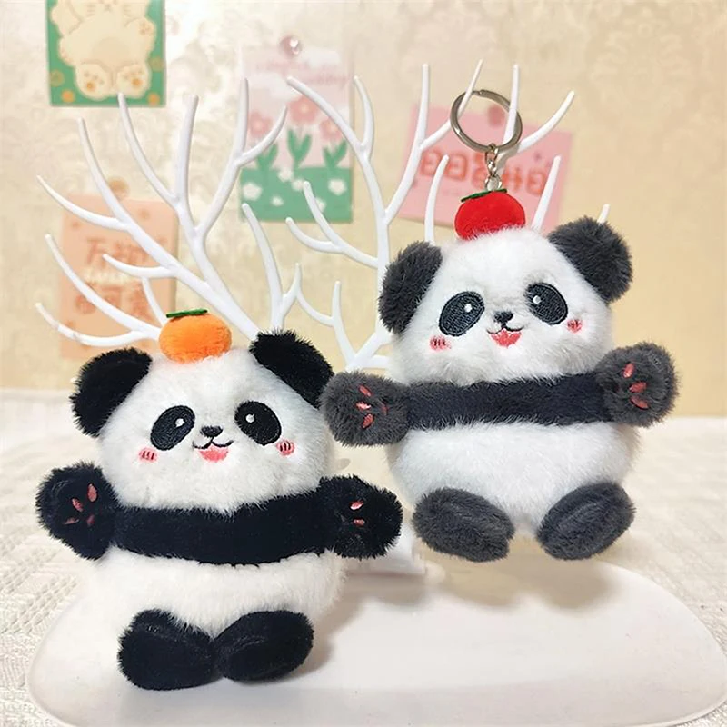 Cute Panda Plush Doll Toys Cartoon Persimmon Panda Keychain Soft Stuffed Toys Animal Bag Pendant Backpack Ornaments Couple Gifts