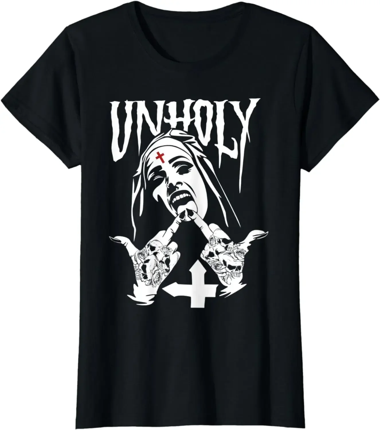 2024summer Tshirt Horror Unholy Nun Men Women Short Sleeve Black T-Shirt