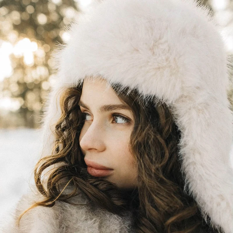 Winter Women Fluffy Furry Faux Fox Fur Bomber Hats Flaps 2026 New Luxury Vintage Y2k Girls Warm Earflap Snow Ski Hat Cap Russian