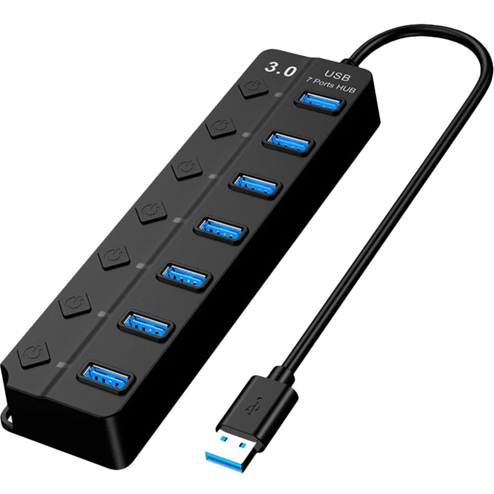 7 Ports Usb 3.0 Hub High-Speed 5Gbps Thickened Copper Core Led Indicator Backup Power Supply Plug Play Extra Usb Ports For