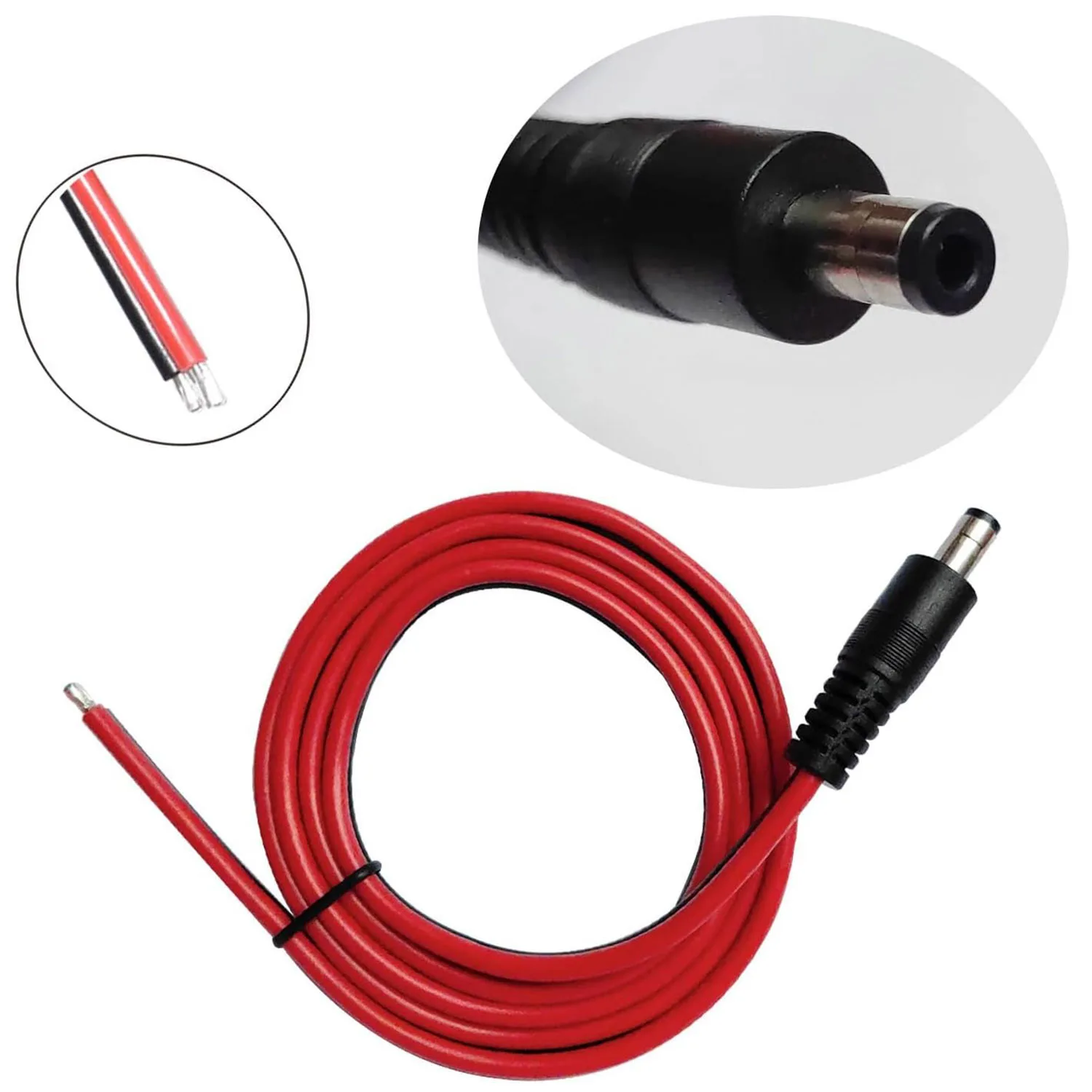 2pcs DC Supply 5.5mm x 2.1mm Male Power Pigtail 14AWG Bare Wire Open End Wire Repair Cable CCTV Security Camera LED Strip Light