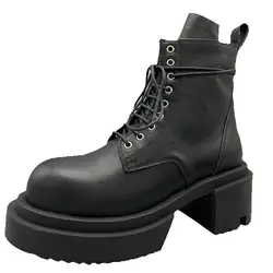 Men Motorcycle Boots Platform High Top Women Gothic Sneakers Heels Leather Lace Up Vintage Trendy Designer Owen Shoes