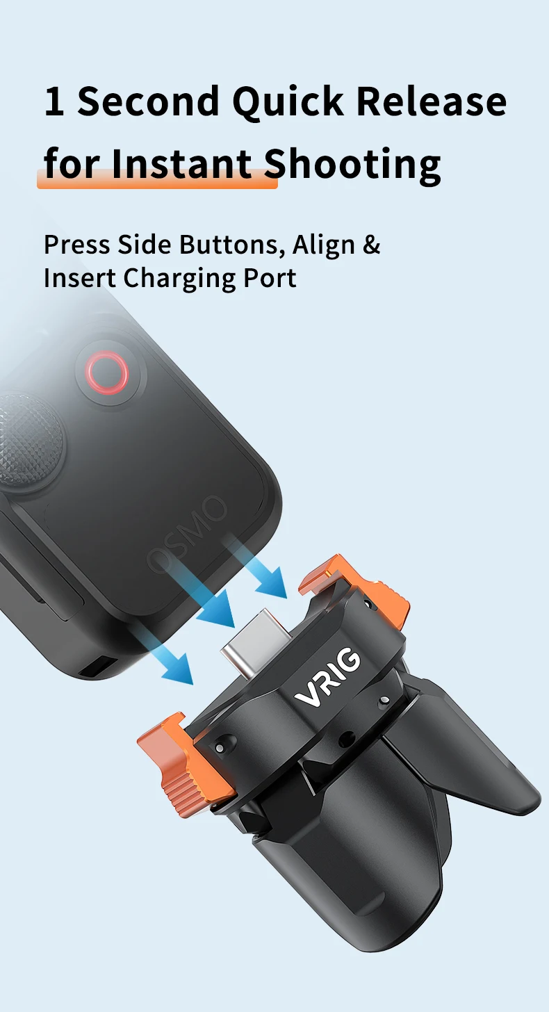 VRIG Ladegerät Typ-C Schnellverschluss-Stativ für DJI Osmo Pocket 3/4/4 Pro, Automatisch Öffnendes und Schließendes Aluminiumlegierungs-Ministativ – Detail 4