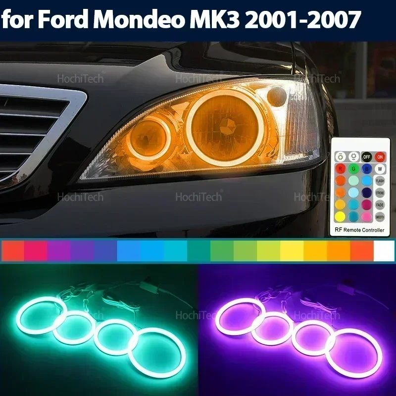 

Headlight Cotton Multi-color RGB LED Angel Eyes Rings for Ford Mondeo MK3 2001-2007 Ring Eye RF Remote Control
