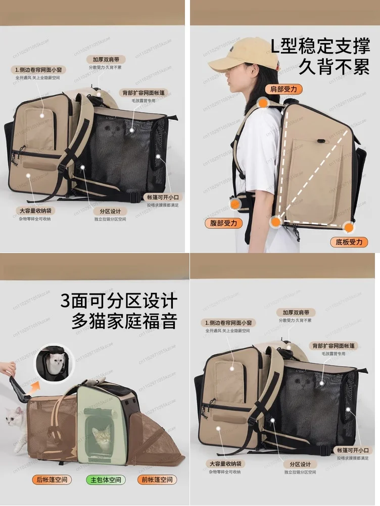 2026 hot sell -Pet Bag Cat Dog Tent Bag with Cat Nest Large Capacity Go Out Portable Breathable Double Shoulder Cat Bag
