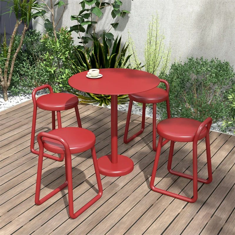 courtyard table chair combination Outdoor leisure wrought iron round table open-air waterproof and sun-proof table and chairs