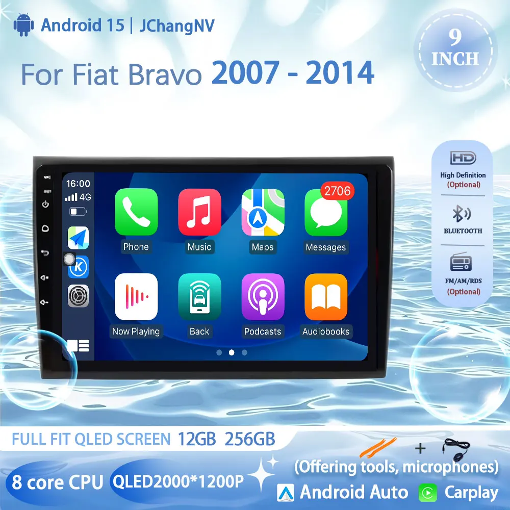 

Carplay Auto WIFI 4G Car Radio Android 15 For Fiat Bravo 2007-2014 Multimedia Video Player GPS Navigation Audio no 2 Din Stereo