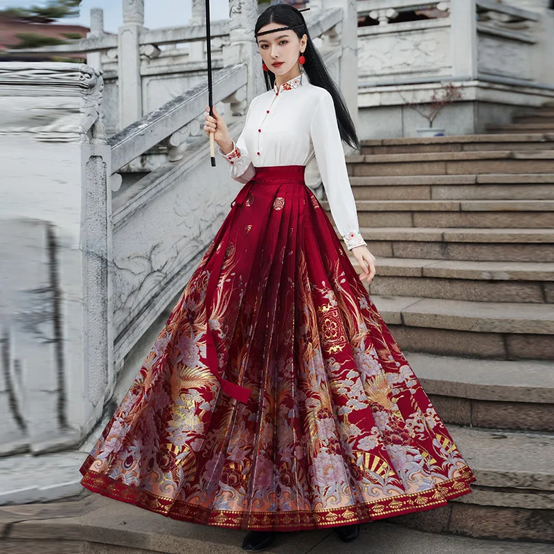 

Новая осенне-зимняя юбка «Лошадиная мордочка» класса люкс, женская юбка в новом китайском стиле, улучшенный костюм в стиле династии Мин для взрослых, 2026