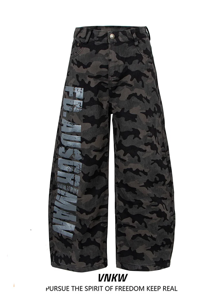 

Американские ретро-джинсы с камуфляжным принтом и надписями, широкие, свободного кроя, унисекс, повседневные, универсальные, струящиеся, в стиле рабочей одежды