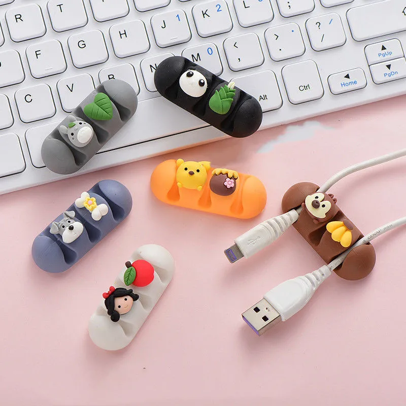 Cartoon Cable Protector Desktop Route Data Cable Storage Tabs Charger Fixed Wire Clip Earphone Office Management Organizer Wire