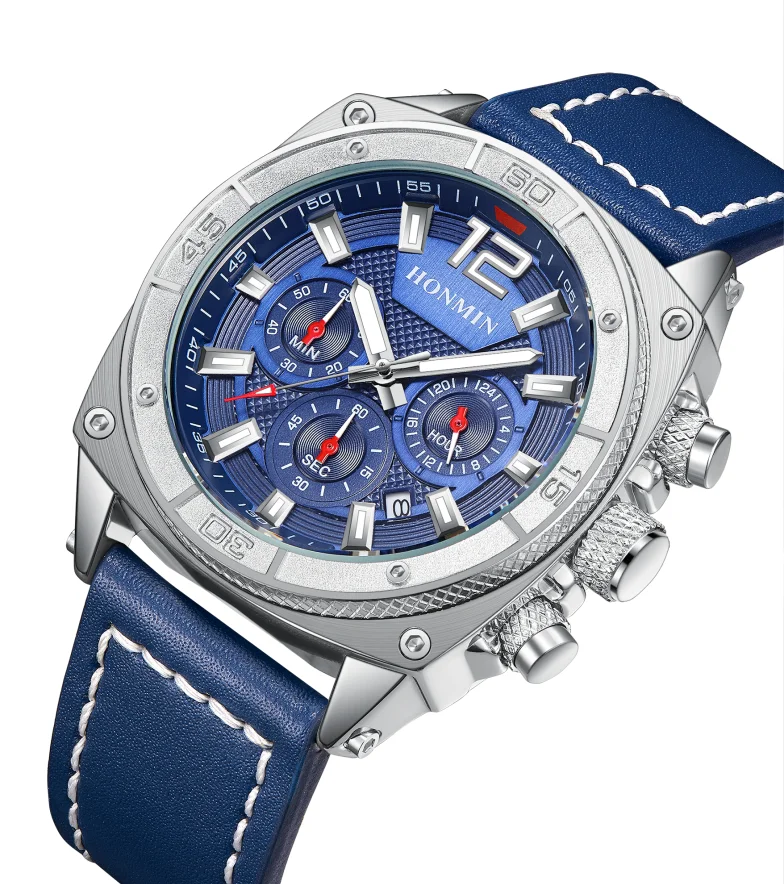 Многофункциональные деловые мужские спортивные модные наручные часы, повседневные водонепроницаемые светящиеся часы с кожаным ремешком и указателем даты для мужчин