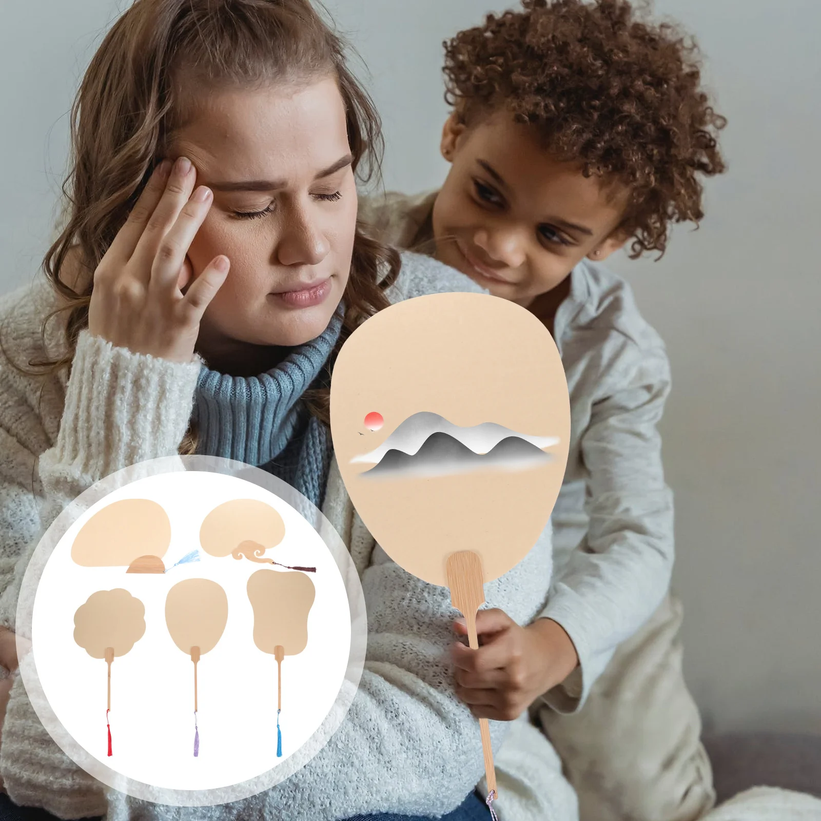 Zestaw do samodzielnego malowania dla dzieci - papierowe wachlarze 5 szt. Chińskie okrągłe wachlarze do rysowania, puste wachlarze do graffiti, zabawka do rękodzieła i zajęć kreatywnych.