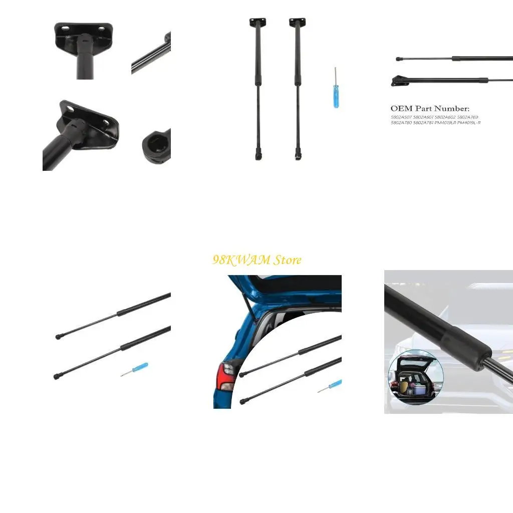 5802A507 5802A601 Tailgate Opening Gas Support Rod Set, Black Lift Support Replacement Part with Mounting Bracket Ends 68UF