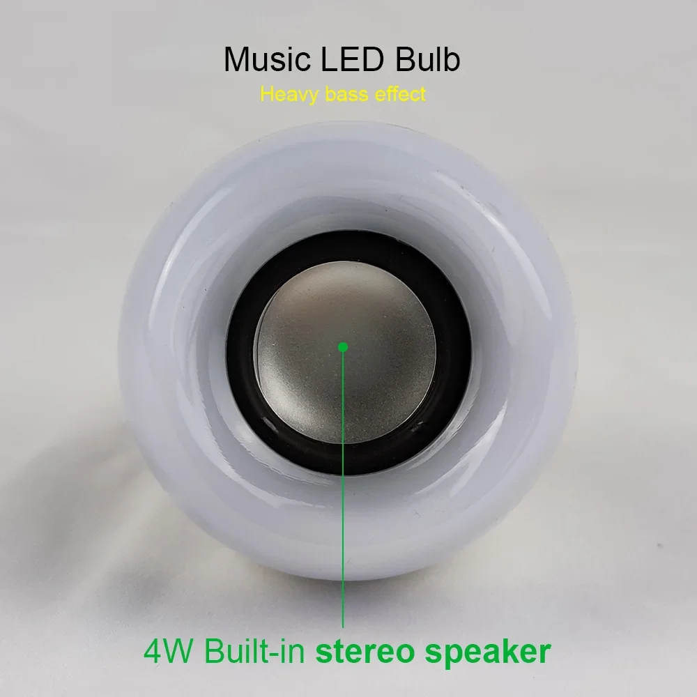 Imagem -03 - Música Speaker Lâmpada Led Lâmpada Bluetooth 3d Heavy Bass Smart hi fi E26 Luz 7w Rgbcw Ac110 ac 220v Iluminação Subwoofer E27