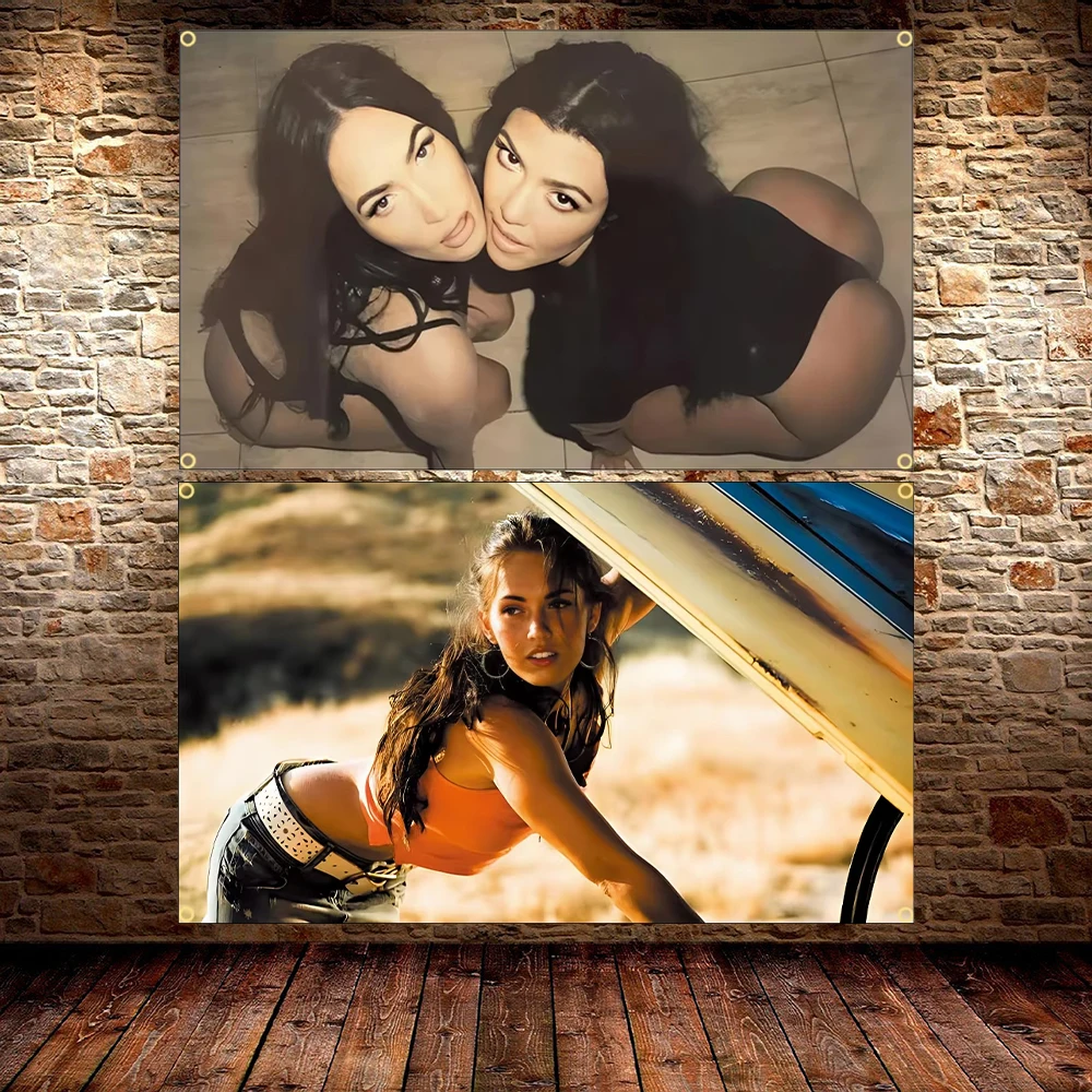 90X150CM Megan Fox Flag Wall Hanging Tapestry Room Decor Double Penetration for Room Decor Dormitory Decor
