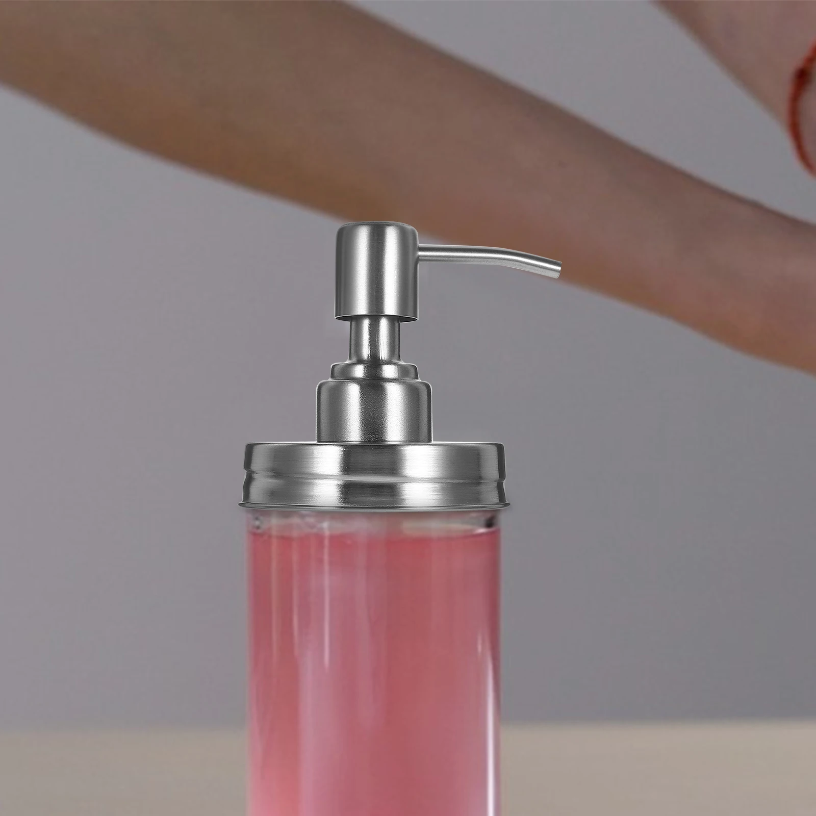 

2pcs Glass Jar Pump Lid Stainless Steel Dispenser For Lotion Shampoo Liquid Soap Replacement Bathroom Shower Container Tops