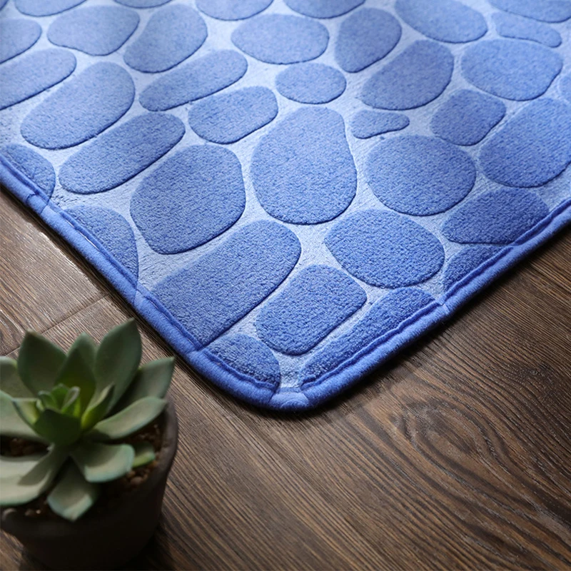 Non Slip Mat Bathroom 3D Cobblestone Embossed Bath Mats Absorbent Doormat Carpet Solid Color Door Floor Mats For Bath