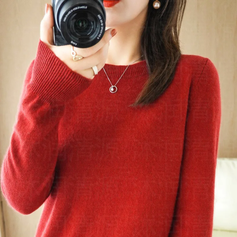 Autumn Winter Basic Knitted Pullover Women Solid Color Round Neck Sweater Woman All Match Long Sleeve Knitwear Bottoming Shirt