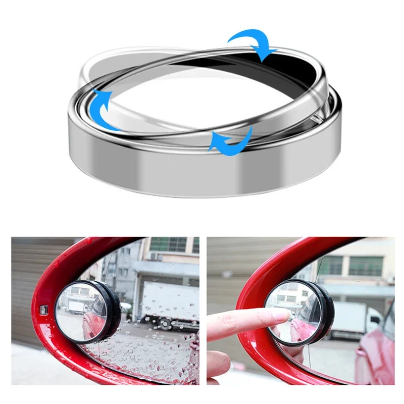 1 Pair Durable Car Small Round High-definition Mirror 360° Rotating Real Glass Car Rearview Mirror Auxiliary Mirror Accessories