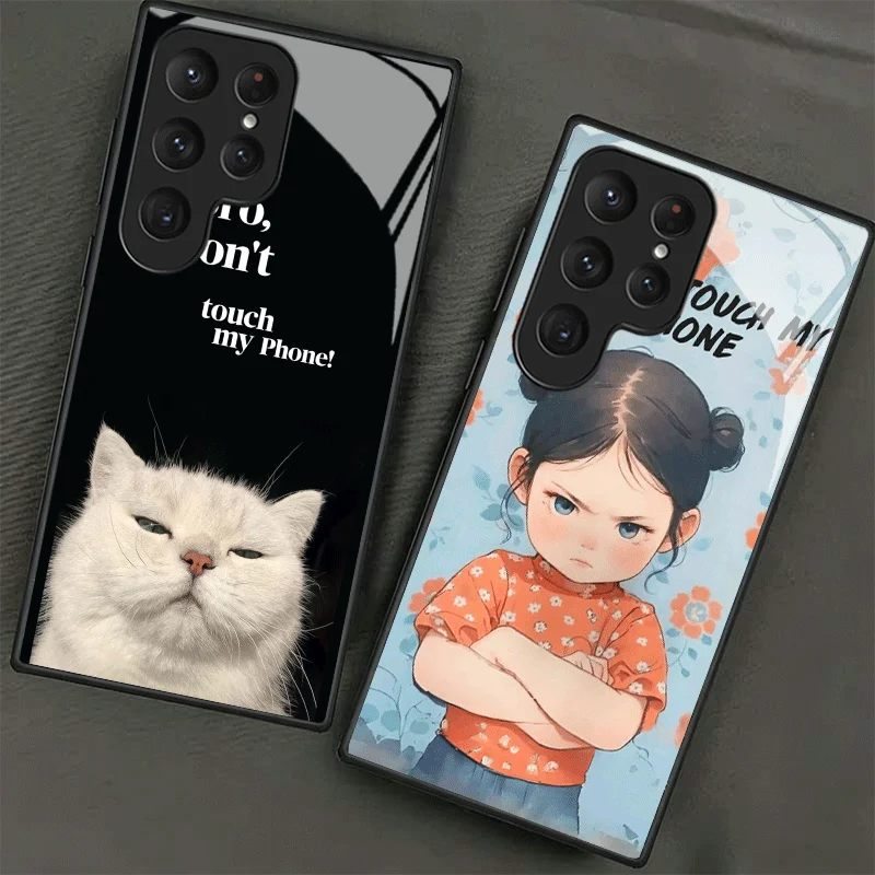 Funny Dont Touch My CallPhone Tempered Glass Phone Case for Samsung Galaxy S24 S25 S26 Ultra Edge S23 FE S22 Plus S21 + S20 Shoc