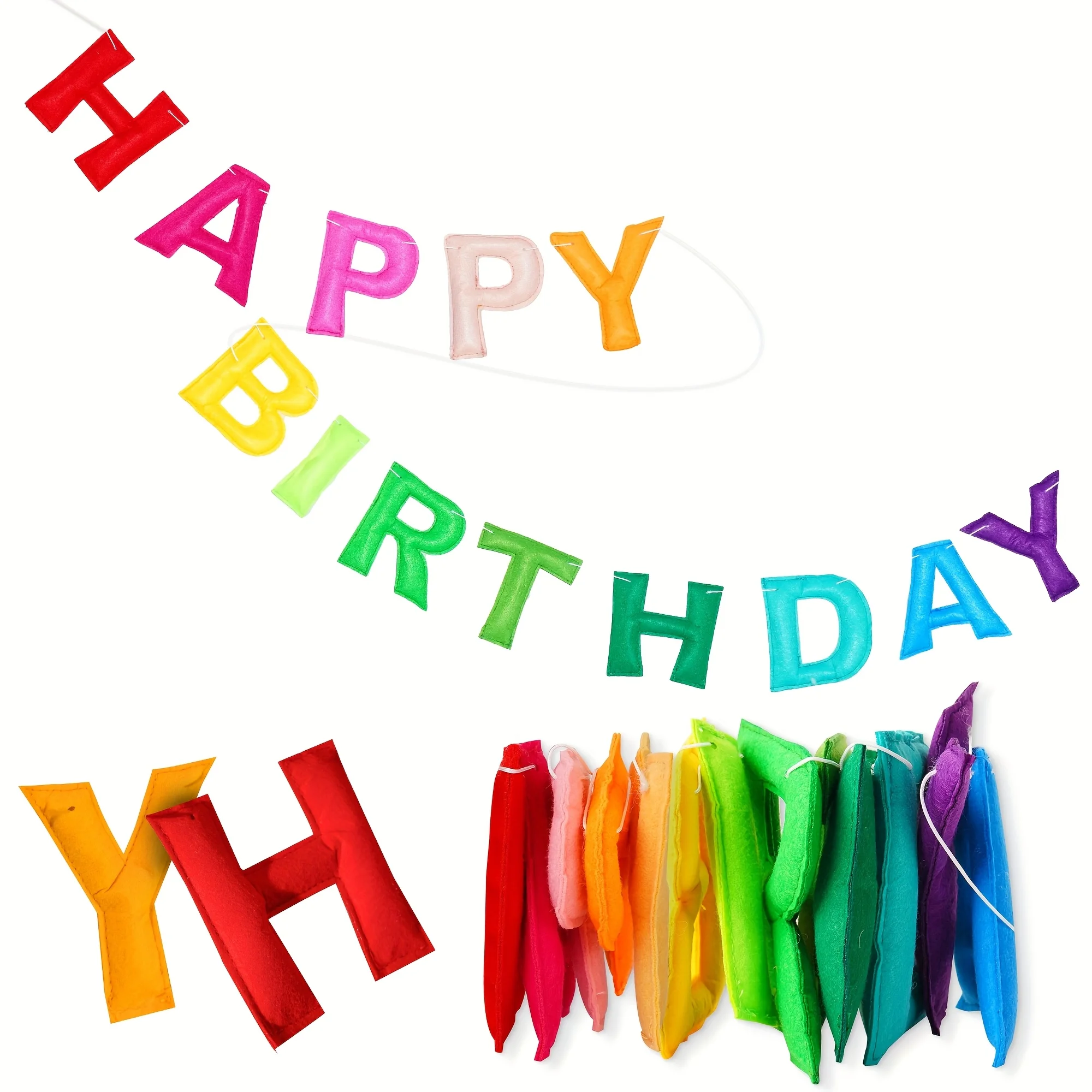 Regenbogen-Filz-Girlande „Happy Birthday“, federlos, festliches Party-Dekor-Banner für Geburtstagsfeiern, Heimdekoration – Detail 6