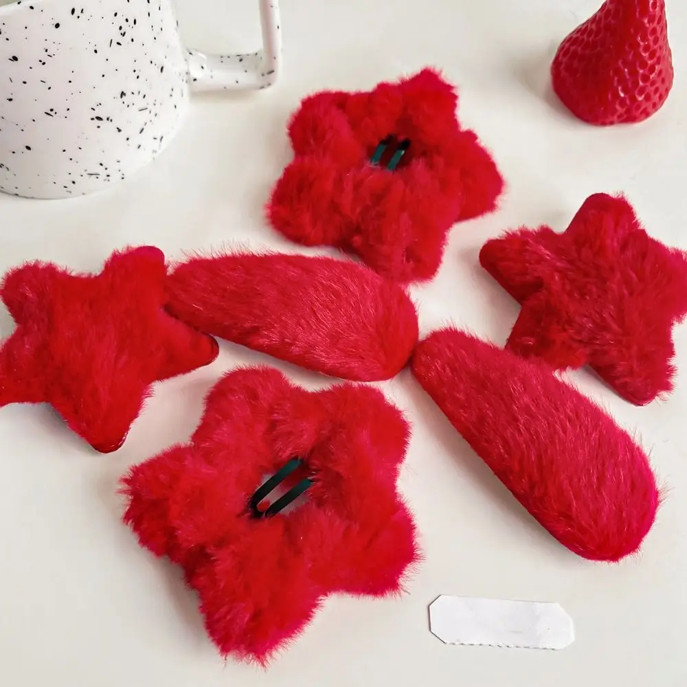 1pair Waterdrop Star Hair Clips Red Color Barrettes New Year Hairpins Hair Accessories Korean Style Star Duckbill Clips Female/