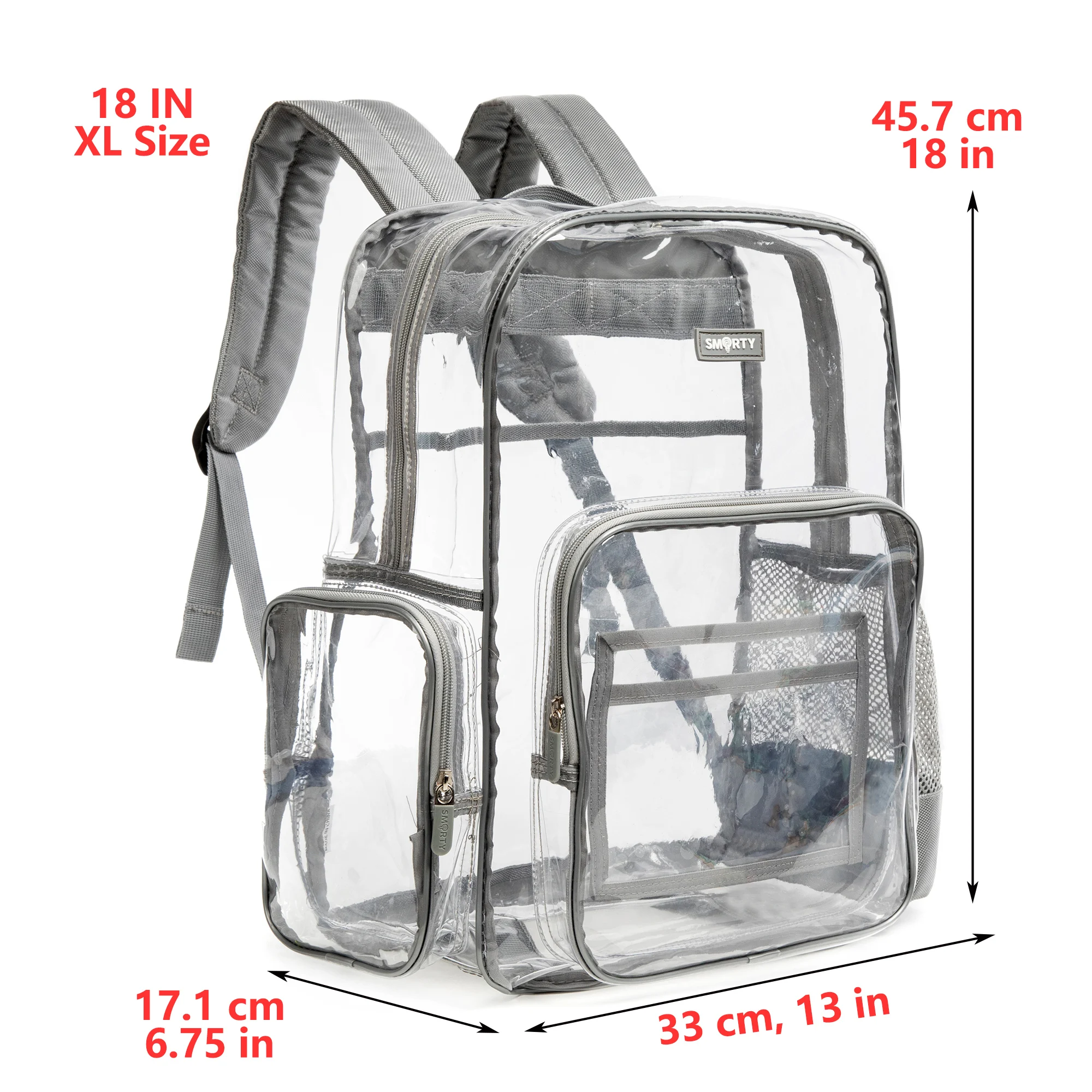 Clear Backpack for Women and Men, Transparent Bookbag, See Through PVC School Bag, Heavy Duty, Gray, L, XL