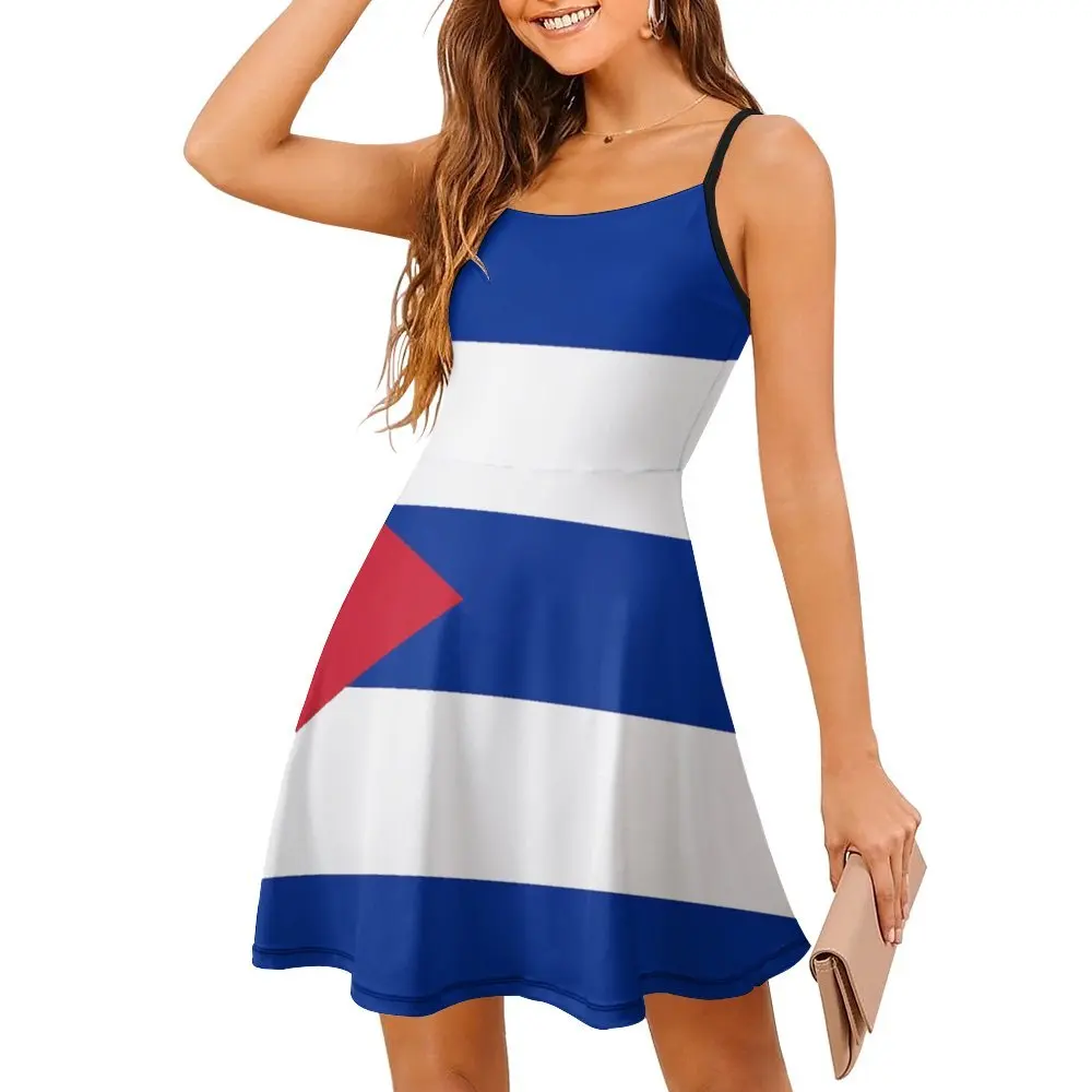 Flag of Cuba Women's Sling Dress Creative Exotic  Woman's Gown Funny Sarcastic  Vacations Dresses