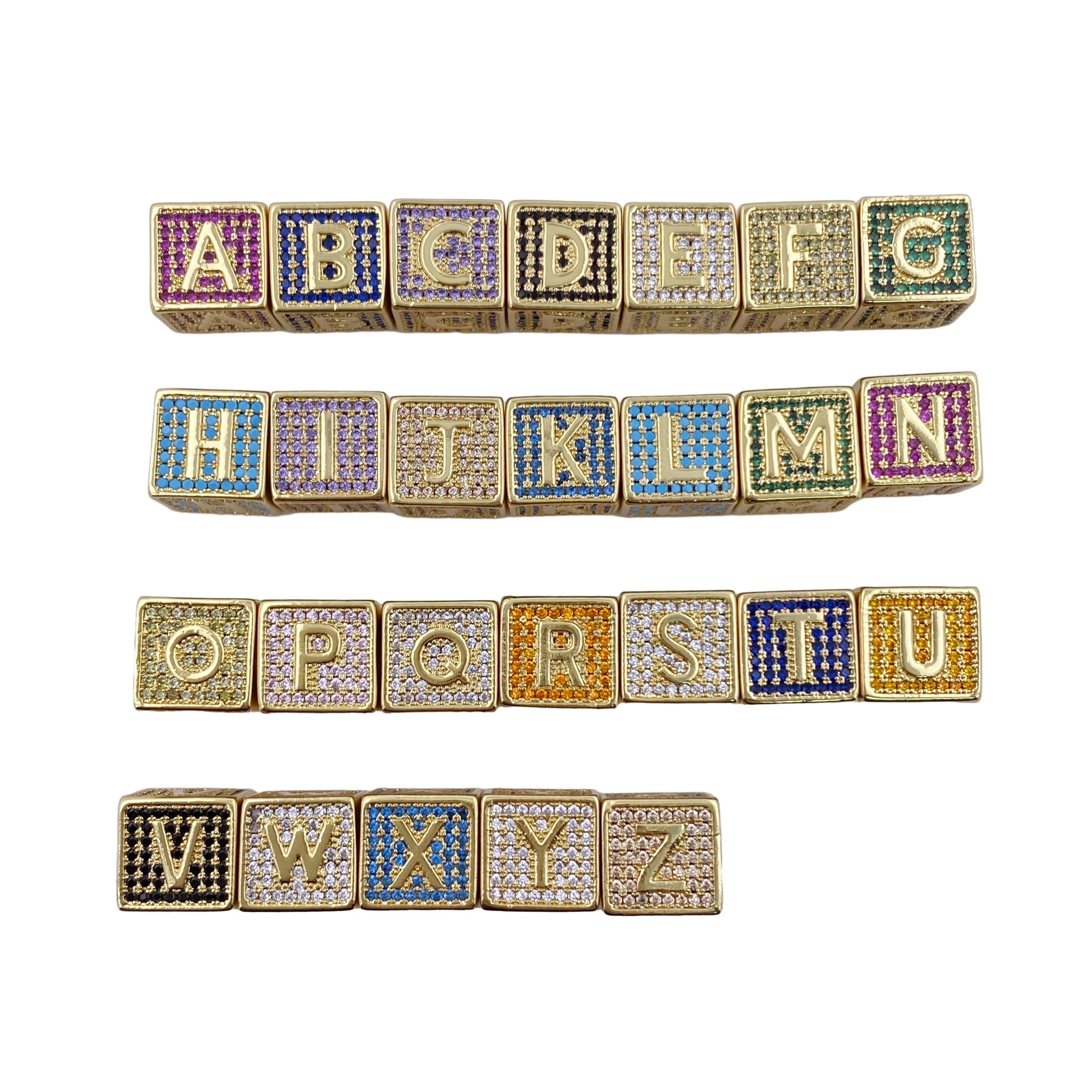 Custom Square Colorful Stone A-Z 26 Letters Dice Pendants Necklaces DIY Cubic English Name Collarbone Chain Charms Gifts